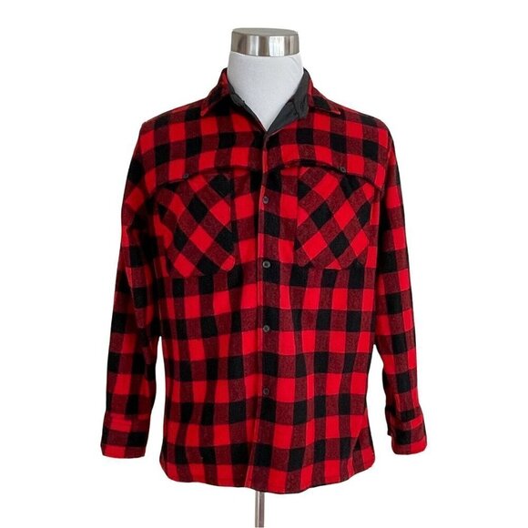 Vintage 80s Men's Buffalo Plaid Wool Hunting Shirt Jacket Red Black Sz M Shacket - Picture 1 of 4